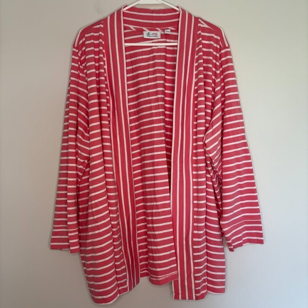 D & CO Denim & Company Duster Women's 4XP Pink White Stripe Stretch Plus Pocket